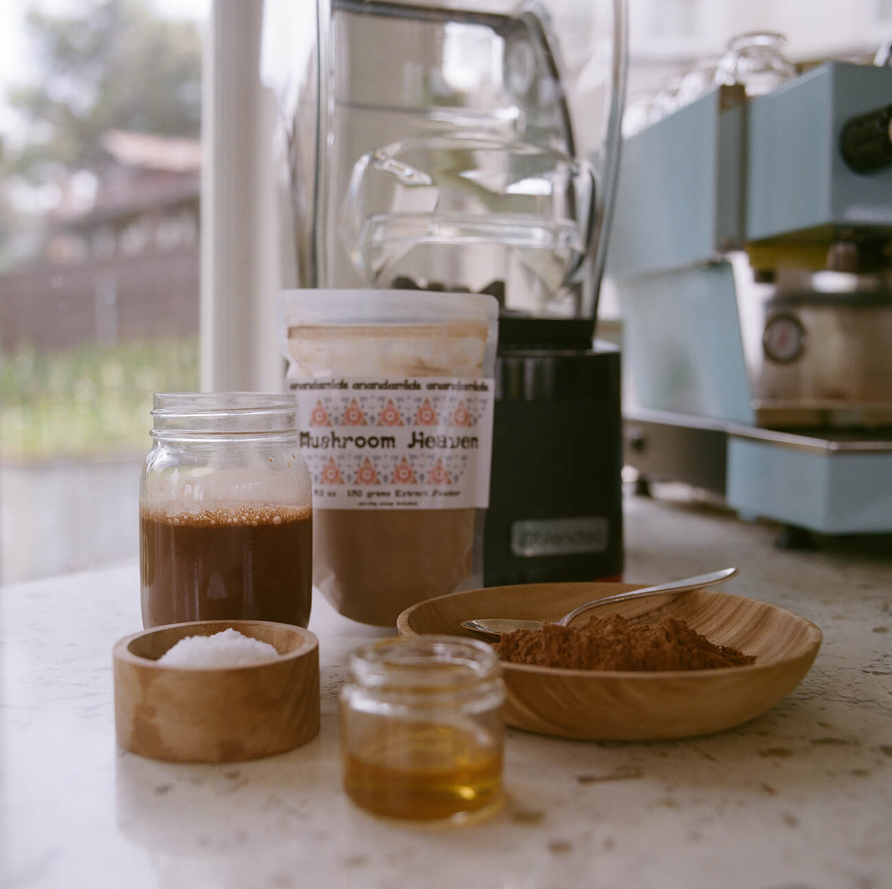 Mushroom Heaven OG Recipe bottles and tea preparation set with six medicinal mushroom extracts