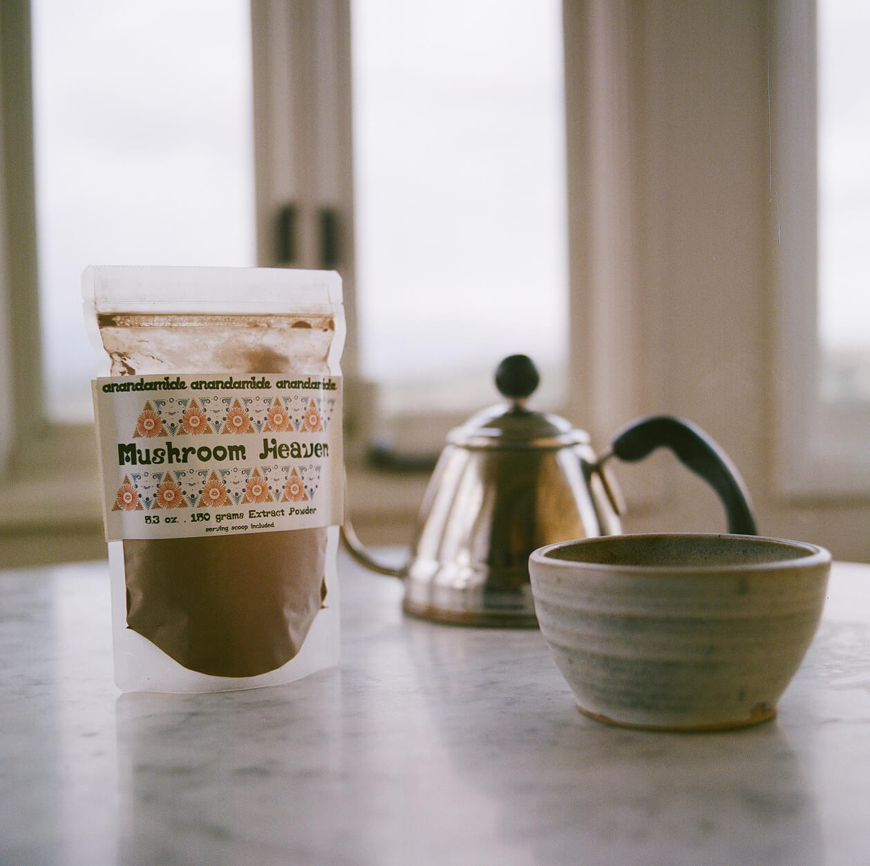 Mushroom Heaven OG Recipe bottles and tea preparation set with six medicinal mushroom extracts